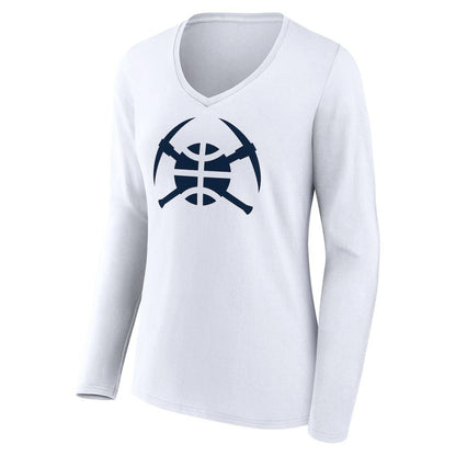 Denver Nuggets Women's Alternate Logo V-Neck Long Sleeve T-Shirt sale - White outlet