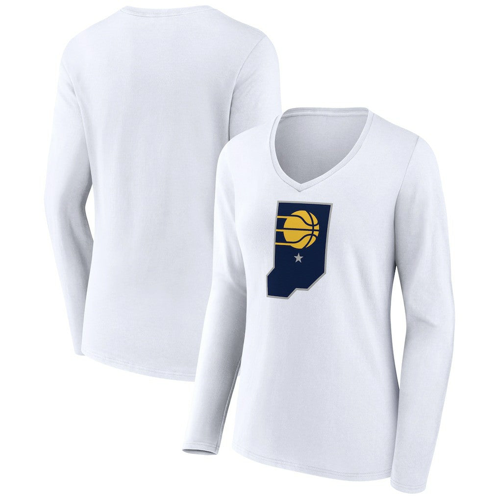 Indiana Pacers Women's Alternate Logo V-Neck Long Sleeve T-Shirt - White for sale