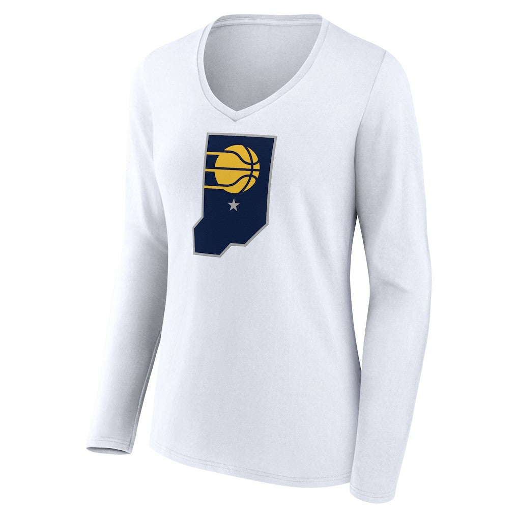 Indiana Pacers Women's Alternate Logo V-Neck Long Sleeve T-Shirt - White for sale