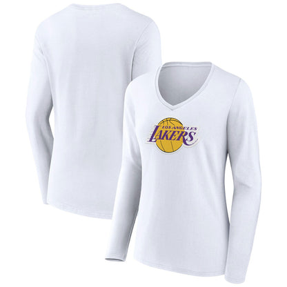 Los Angeles Lakers Women's Alternate Logo V-Neck Long Sleeve T-Shirt - White sale