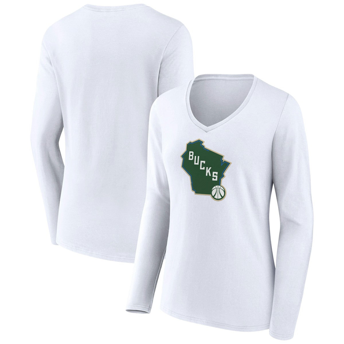 Milwaukee Bucks Women's Alternate Logo V-Neck Long Sleeve T-Shirt - White outlet