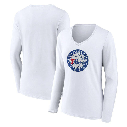 Philadelphia 76ers Women's Alternate Logo V-Neck Long Sleeve T-Shirt - White for sale