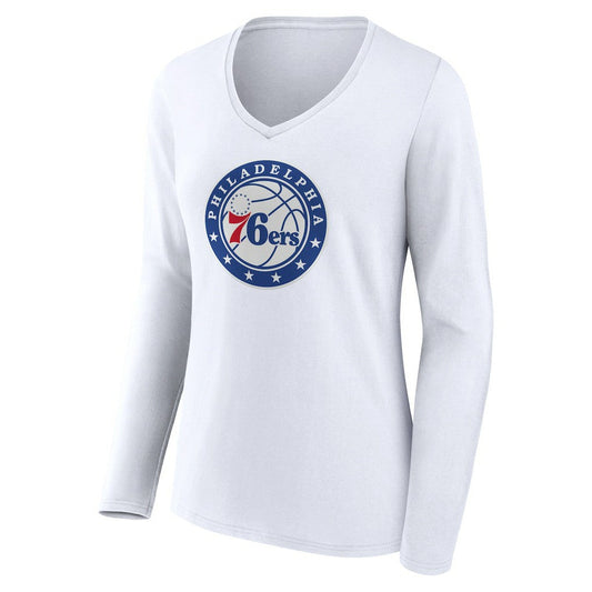 Philadelphia 76ers Women's Alternate Logo V-Neck Long Sleeve T-Shirt - White for sale