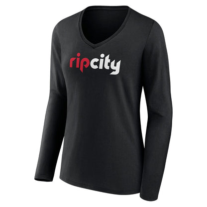 Portland Trail Blazers Women's Alternate Logo V-Neck Long Sleeve T-Shirt - Black discount