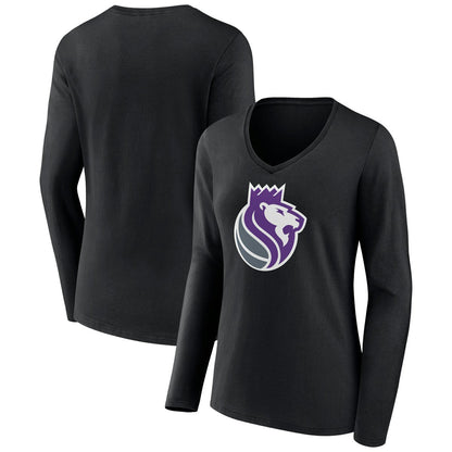 Sacramento Kings Women's Alternate Logo V-Neck Long Sleeve T-Shirt - Black cheap