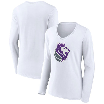 Sacramento Kings Women's Alternate Logo V-Neck Long Sleeve T-Shirt - White outlet