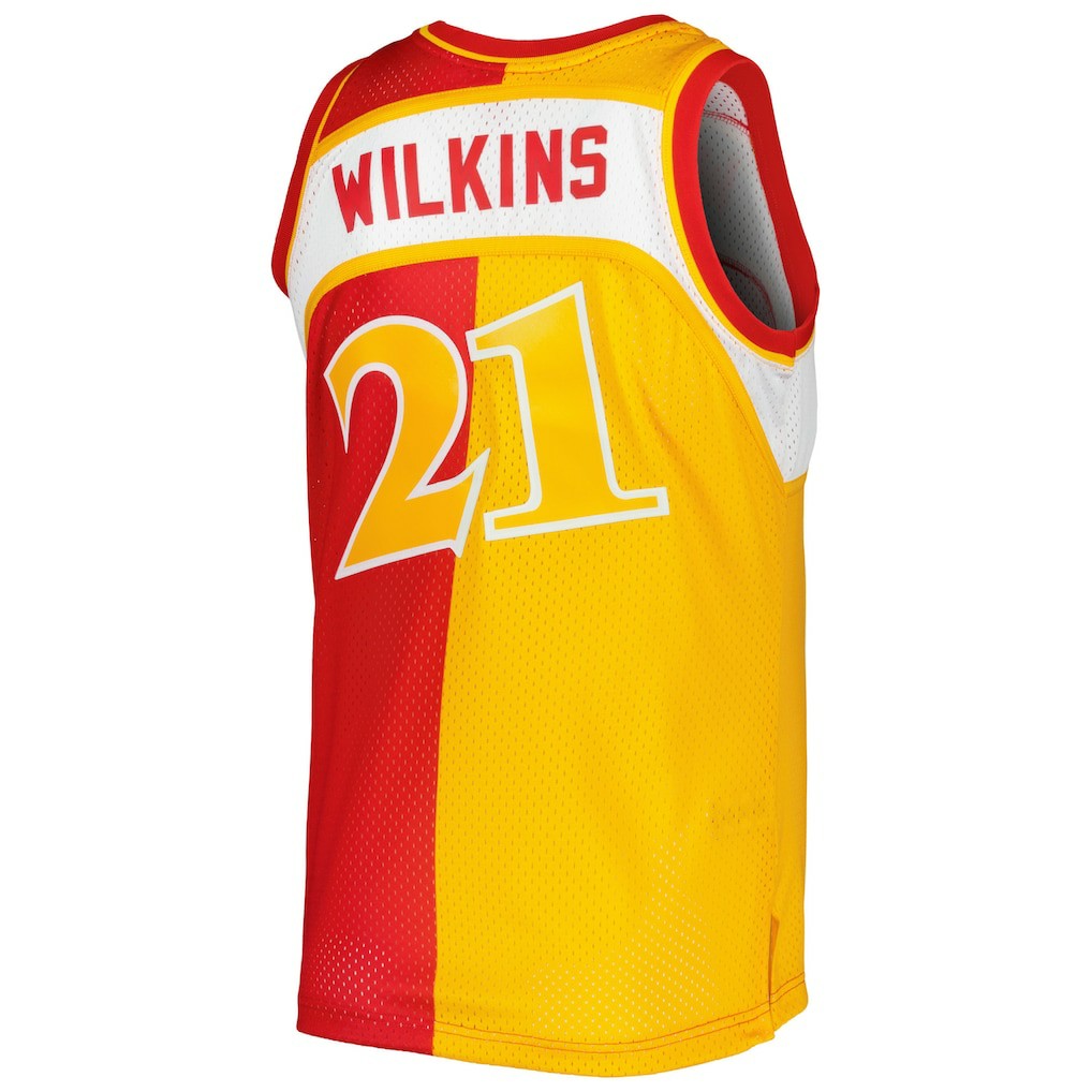 Dominique Wilkins Atlanta Hawks Hardwood Classics 1986/87 Split Swingman Jersey - Yellow/Red | Mitchell & Ness cheap