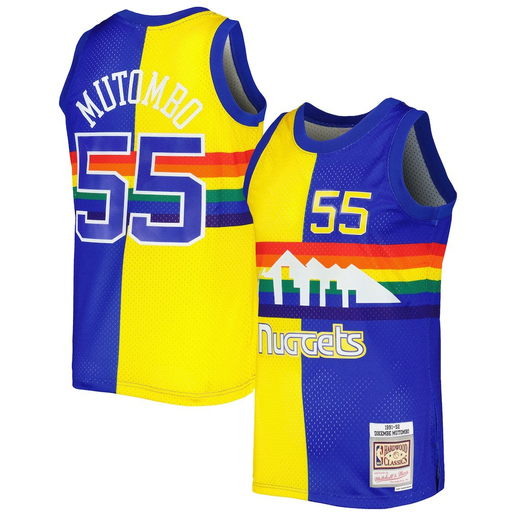 Dikembe Mutombo Denver Nuggets Hardwood Classics 1991/92 Split Swingman Jersey sale - Royal/Gold | Mitchell & Ness sale