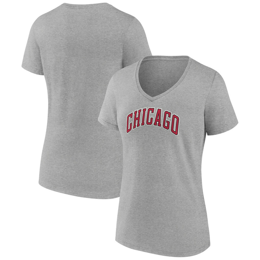 Chicago Bulls Women's Alternate Logo V-Neck T-Shirt - Heather Gray discount