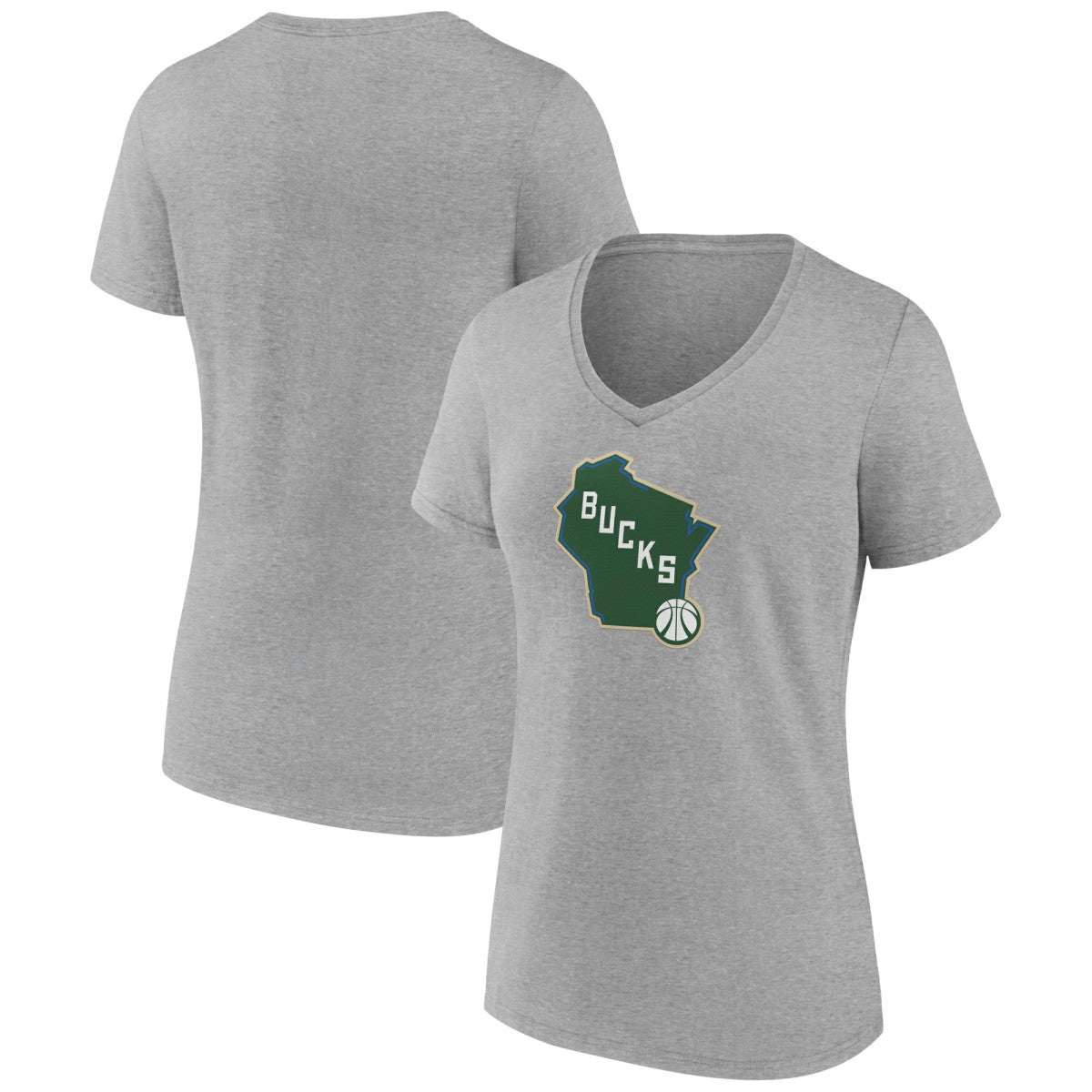 Milwaukee Bucks Women's Alternate Logo V-Neck T-Shirt - Heather Gray sale