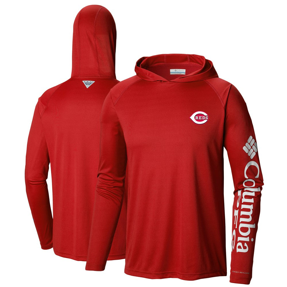 Cincinnati Reds Terminal Tackle Long Sleeve Hoodie T-Shirt - Red | Columbia