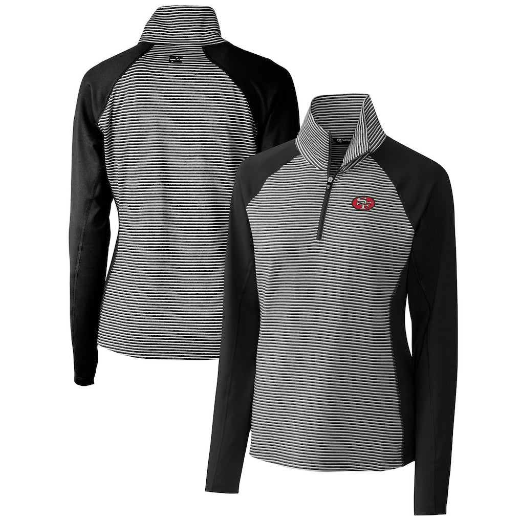 San Francisco 49ers Cutter & Buck Women's Throwback Logo Forge Tonal Stripe Stretch Half-Zip Pullover Top - Black outlet