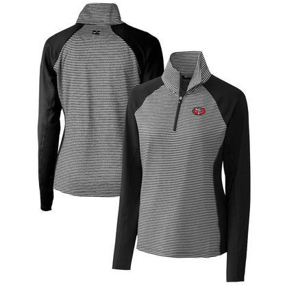 San Francisco 49ers Cutter & Buck Women's Throwback Logo Forge Tonal Stripe Stretch Half-Zip Pullover Top - Black outlet