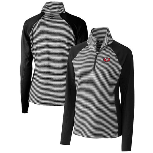 San Francisco 49ers Cutter & Buck Women's Throwback Logo Forge Tonal Stripe Stretch Half-Zip Pullover Top - Black outlet