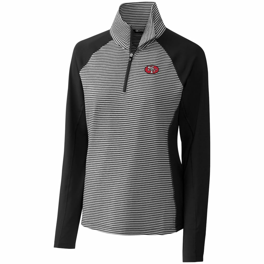 San Francisco 49ers Cutter & Buck Women's Throwback Logo Forge Tonal Stripe Stretch Half-Zip Pullover Top - Black outlet