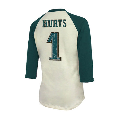 Jalen Hurts Philadelphia Eagles Majestic Threads Women's Player Raglan Name & Number Fitted 3/4-Sleeve T-Shirt - Cream/Green sale