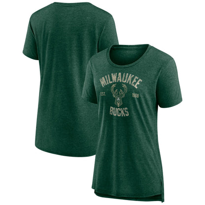 Milwaukee Bucks Women's Heritage Tri-Blend T-Shirt - Heather Hunter Green online