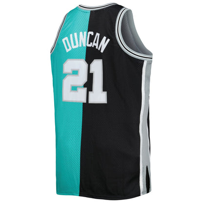 Tim Duncan San Antonio Spurs Big & Tall Hardwood Classics 1998/99 Split Swingman Jersey - Black/Teal | Mitchell & Ness online