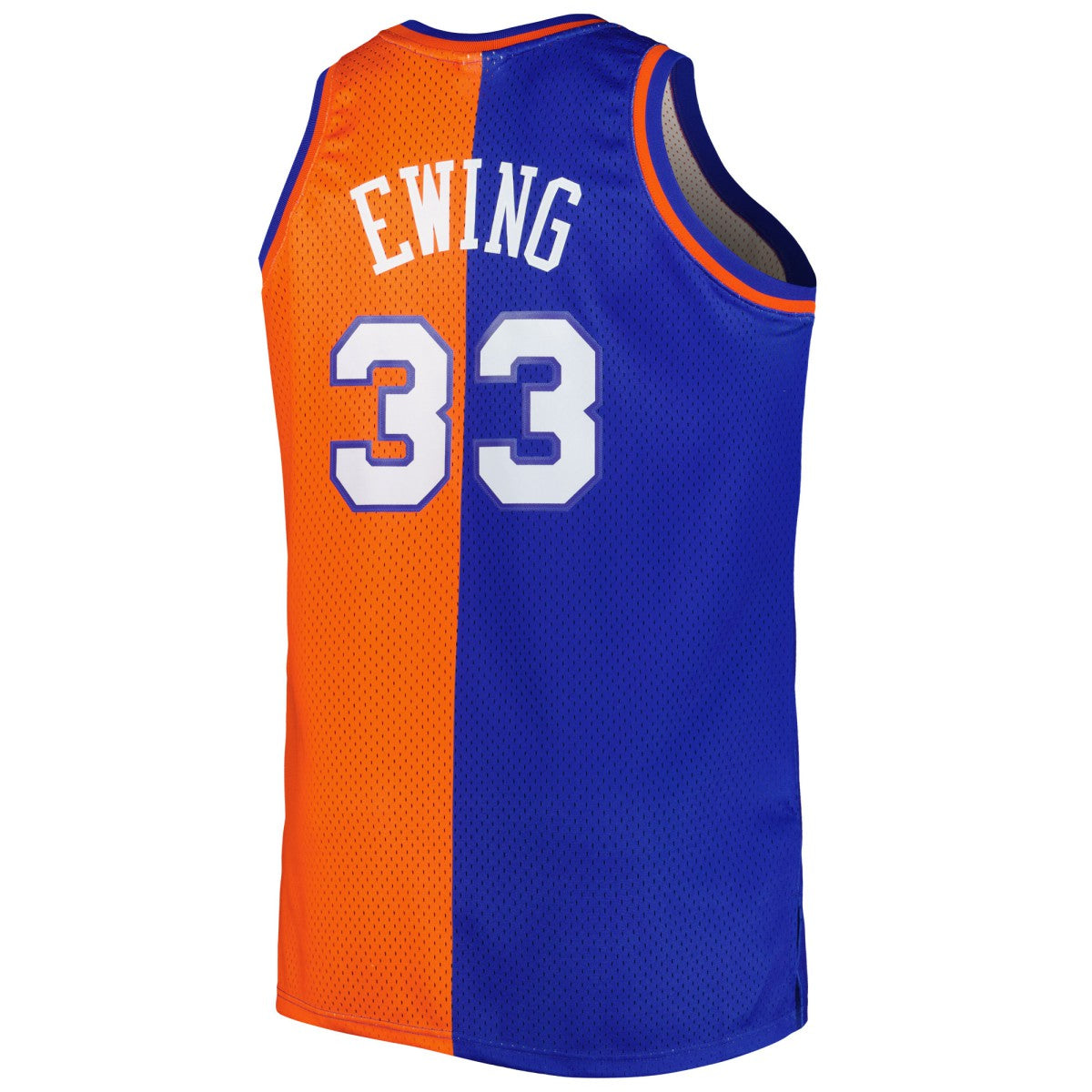 Patrick Ewing New York Knicks Big & Tall Hardwood Classics 1991/92 Split Swingman Jersey - Blue/Orange | Mitchell & Ness for sale