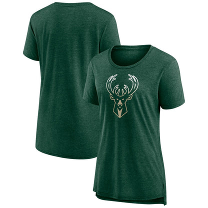 Milwaukee Bucks Women's Gradient Logo Tri-Blend T-Shirt - Heather Hunter Green sale
