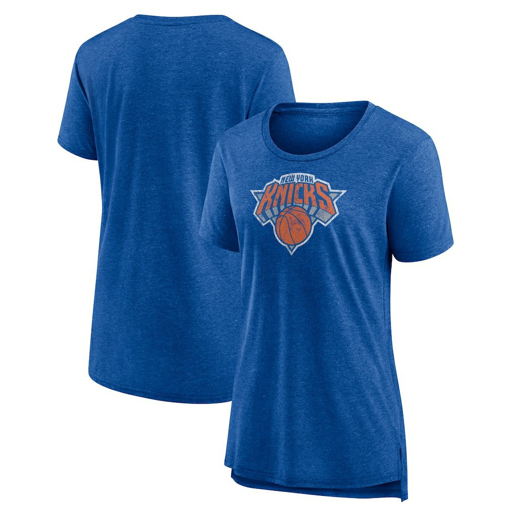 New York Knicks Women's Distressed Logo Tri-Blend T-Shirt - Heather Blue for sale