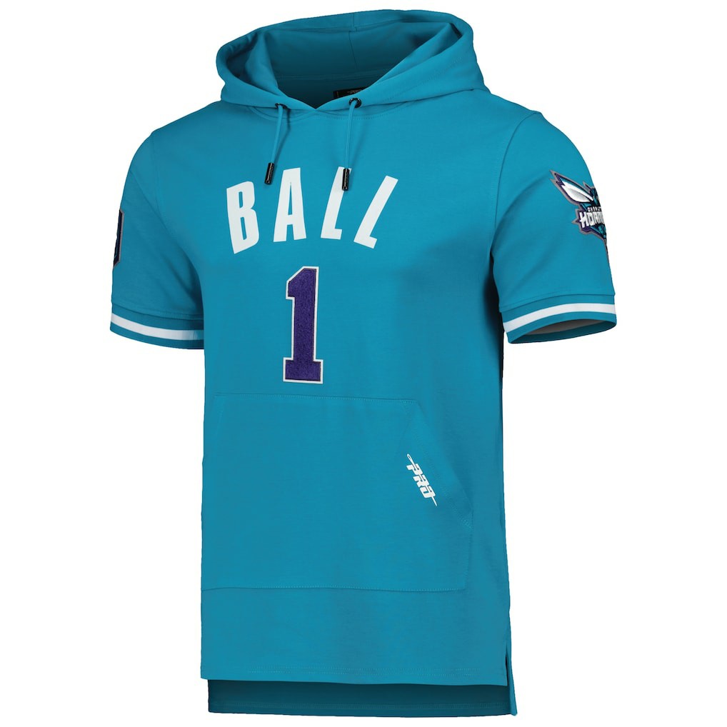 LaMelo Ball Charlotte Hornets Pro Standard Name & Number Short Sleeve Pullover Hoodie - Teal sale