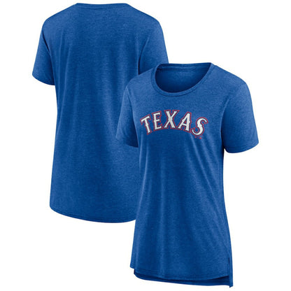 Texas Rangers Women's Official Wordmark Tri-Blend T-Shirt - Heather Royal