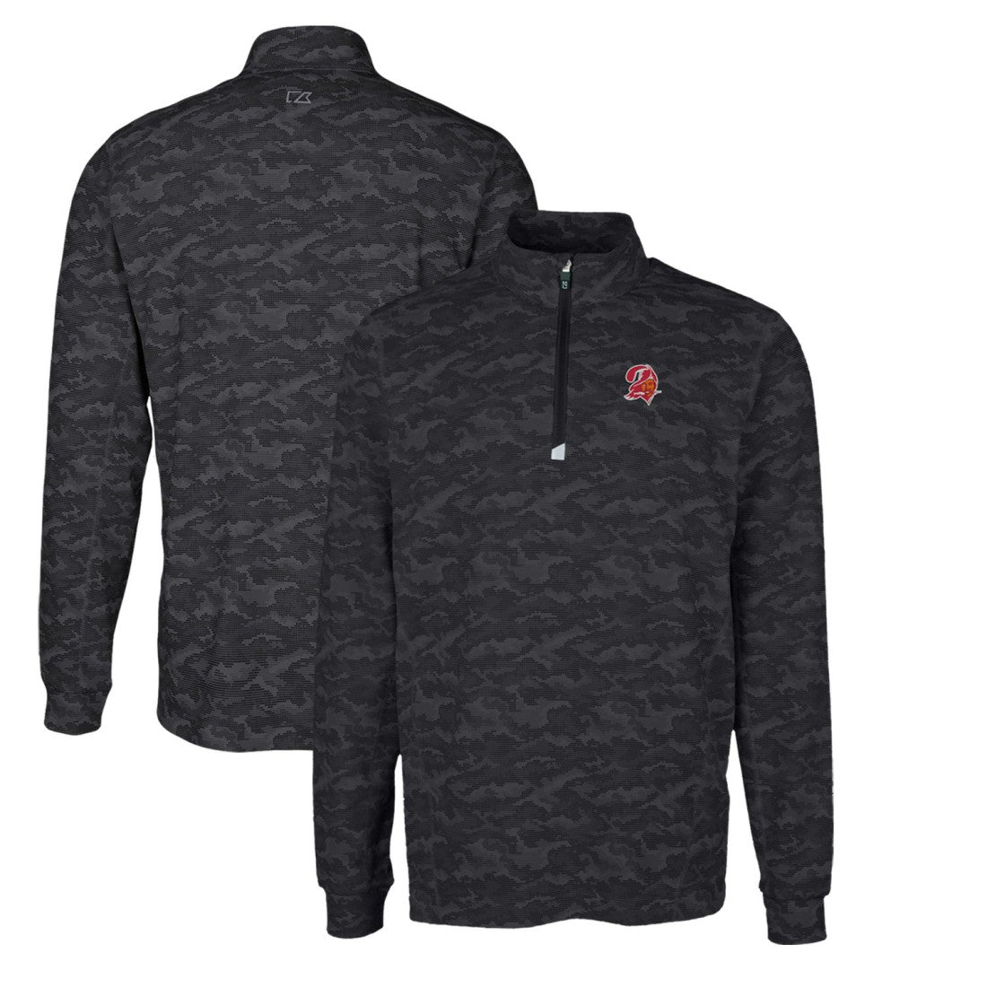 Tampa Bay Buccaneers Cutter & Buck Throwback Logo Big & Tall Traverse Camo Print Stretch Quarter-Zip Pullover Top - Black cheap