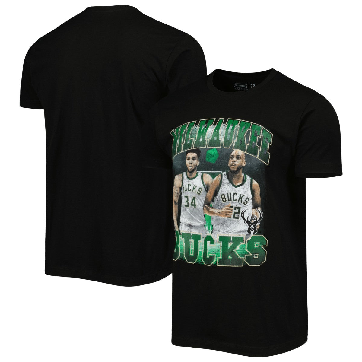 Giannis Antetokounmpo & Khris Middleton Milwaukee Bucks Stadium Essentials Unisex Player Duo T-Shirt - Black cheap