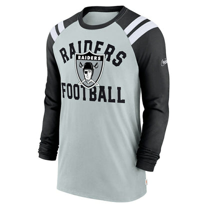 Las Vegas Raiders Classic Arc Raglan Tri-Blend Long Sleeve T-Shirt - Silver/Black | Nike on sale