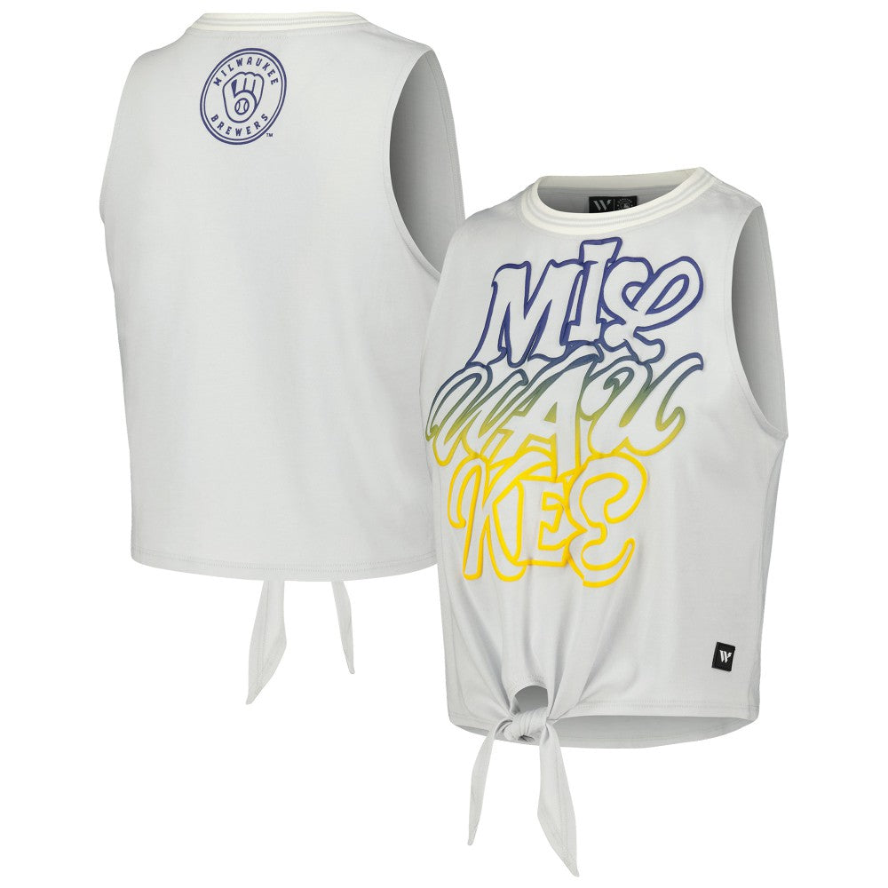 Milwaukee Brewers The Wild Collective Women's Twisted Tie Front Tank Top - White