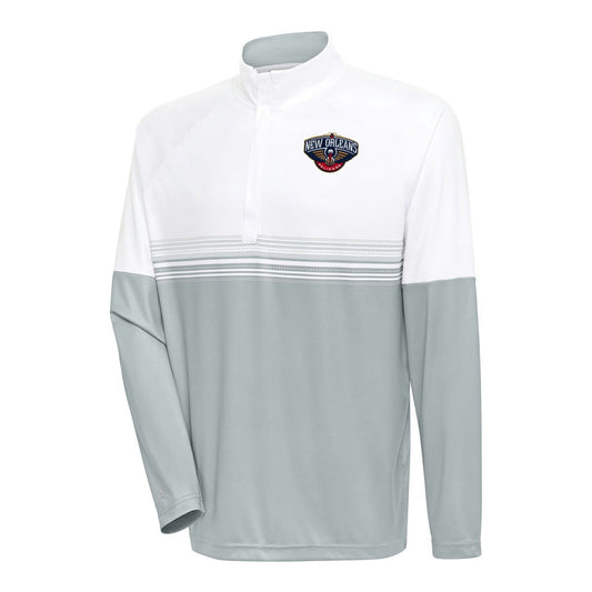 New Orleans Pelicans Antigua Bender Quarter-Zip Pullover Top - White/Gray for sale