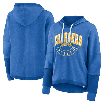 Los Angeles Chargers Women's Lightewight Modest Crop Lounge Helmet Arch Pullover Hoodie - Powder Blue cheap