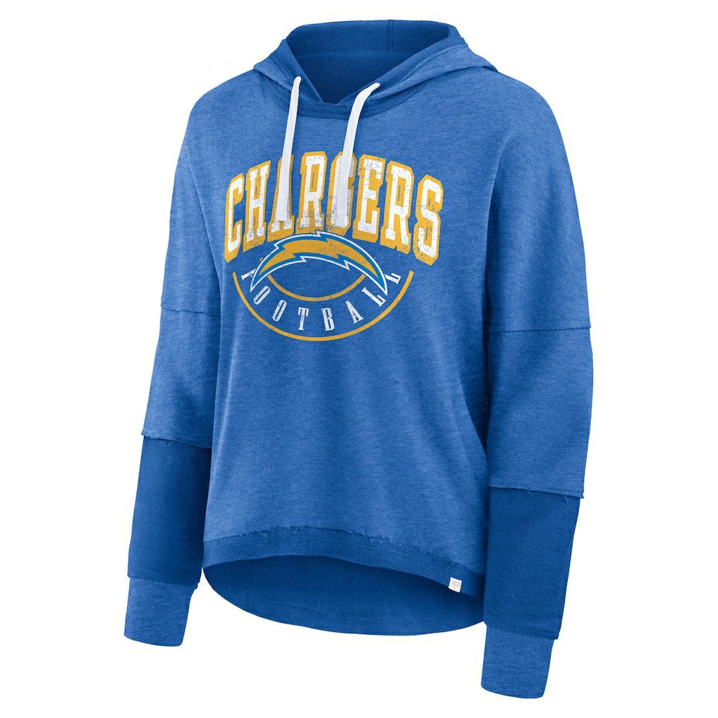 Los Angeles Chargers Women's Lightewight Modest Crop Lounge Helmet Arch Pullover Hoodie - Powder Blue cheap
