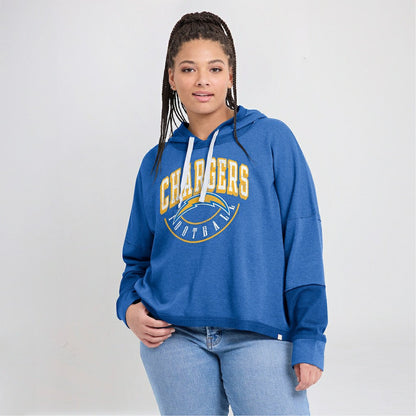 Los Angeles Chargers Women's Lightewight Modest Crop Lounge Helmet Arch Pullover Hoodie - Powder Blue cheap