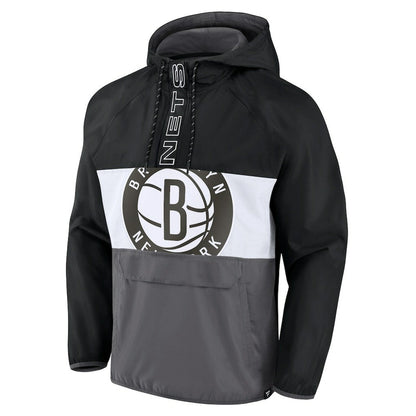 Brooklyn Nets Anorak Flagrant Foul Color-Block Raglan Hoodie Half-Zip Jacket - Black/Gray | Fanatics for sale