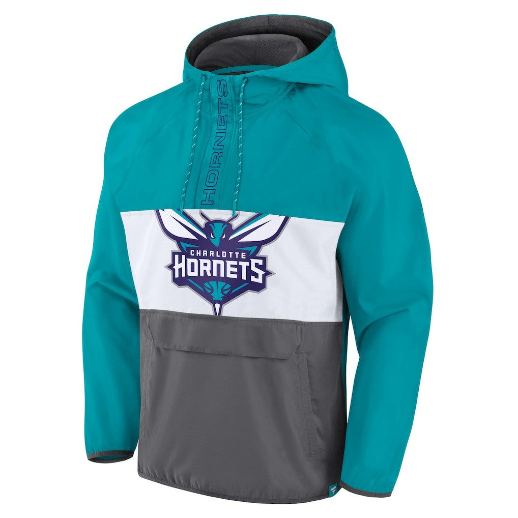Charlotte Hornets Anorak Flagrant Foul Color-Block Raglan Hoodie Half-Zip Jacket - Teal/Gray | Fanatics discount