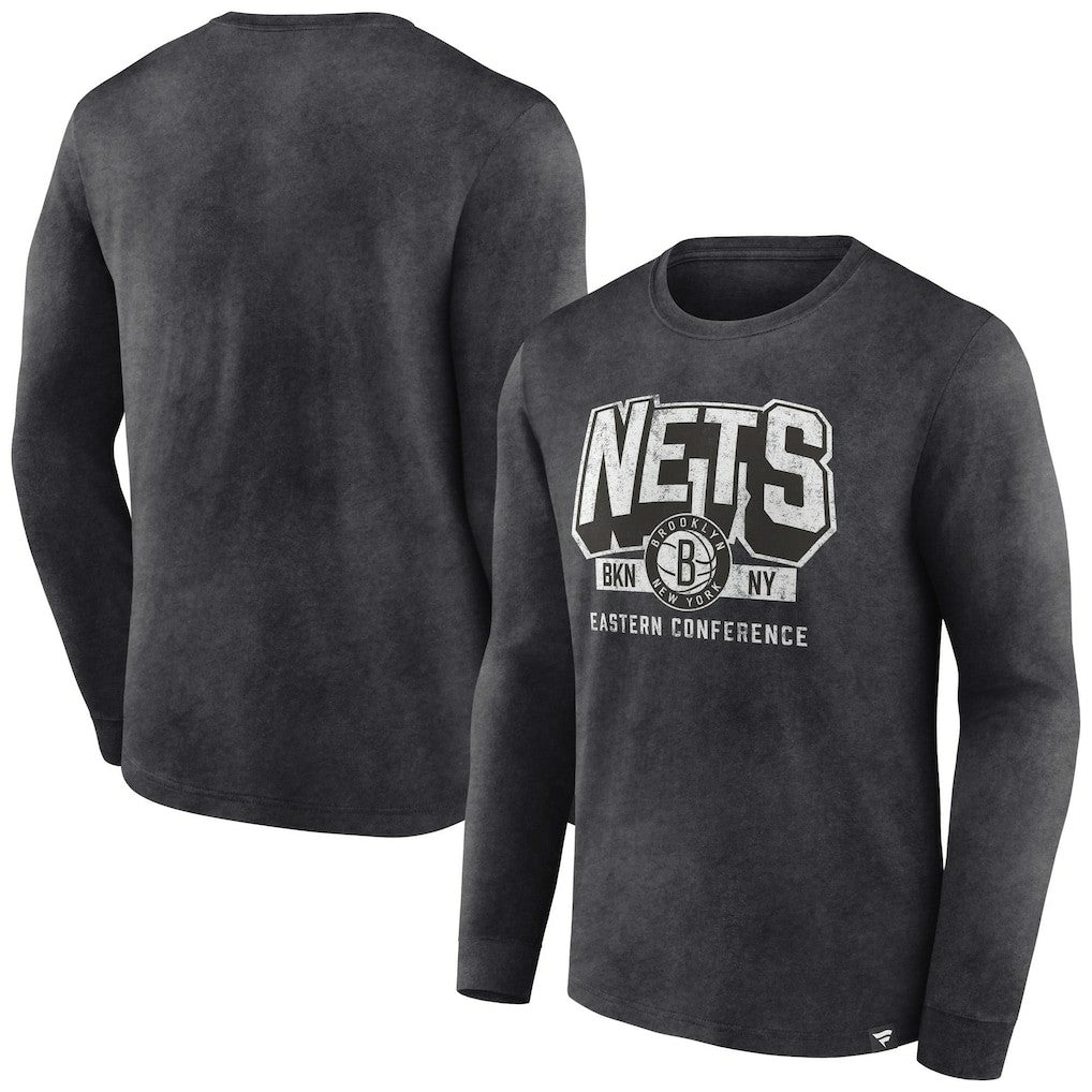 Brooklyn Nets Front Court Press Snow Wash Long Sleeve T-Shirt - Heather Charcoal | Fanatics sale