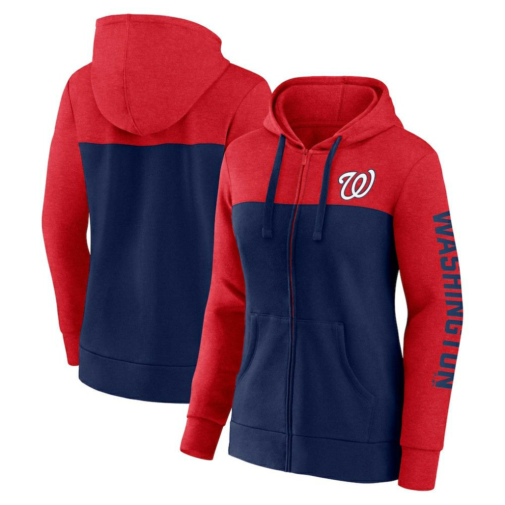 Washington Nationals Women's City Ties Hoodie Full-Zip Sweatshirt - Red/Navy