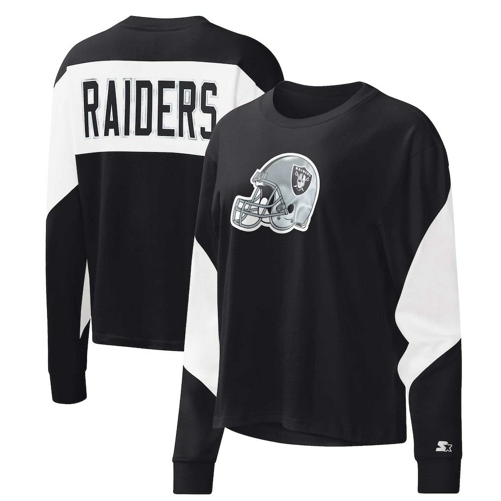 Las Vegas Raiders Starter Women's Insight Crop Tri-Blend Long Sleeve T-Shirt - Black for sale