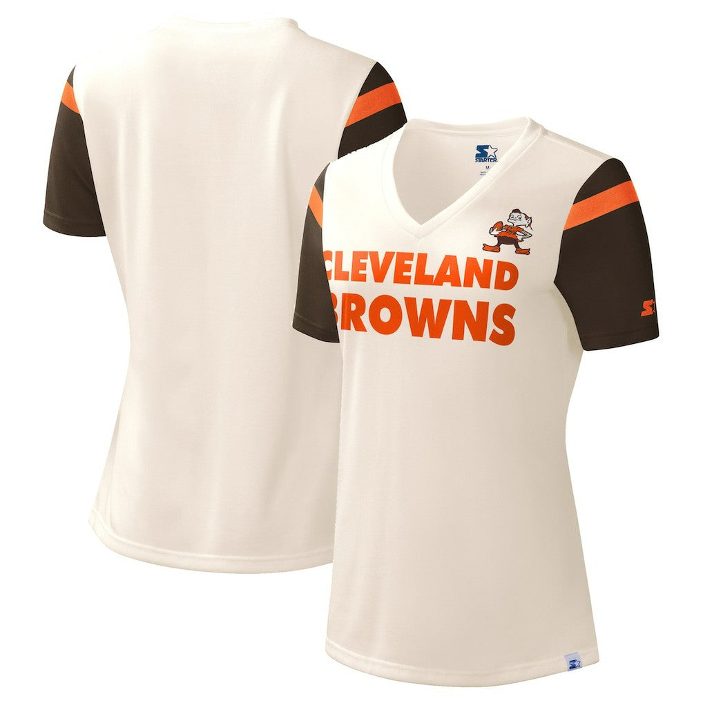 Cleveland Browns Starter Women's Kick Start V-Neck T-Shirt - Cream discount