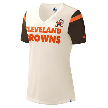 Cleveland Browns Starter Women's Kick Start V-Neck T-Shirt - Cream discount