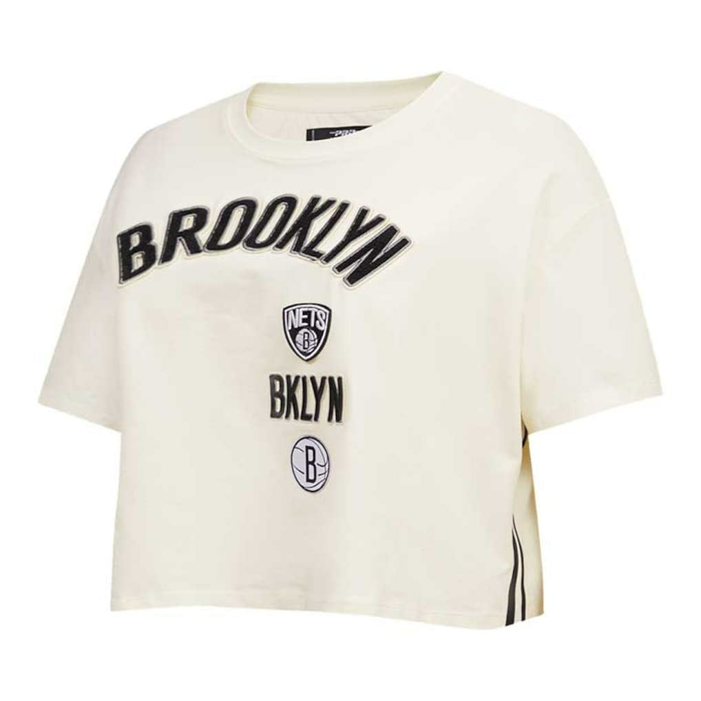 Brooklyn Nets Pro Standard Women's Retro Classic Cropped Boxy T-Shirt - Cream on sale