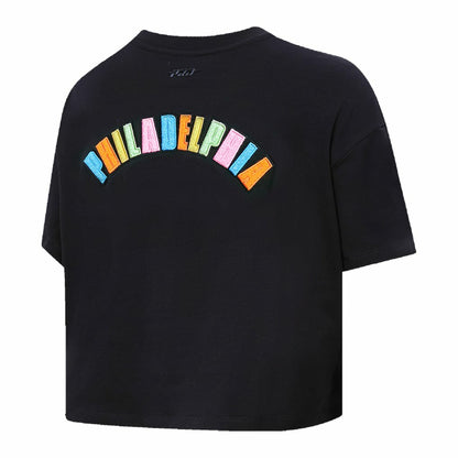 Philadelphia 76ers Pro Standard Women's Washed Neon Cropped Boxy T-Shirt - Black on sale