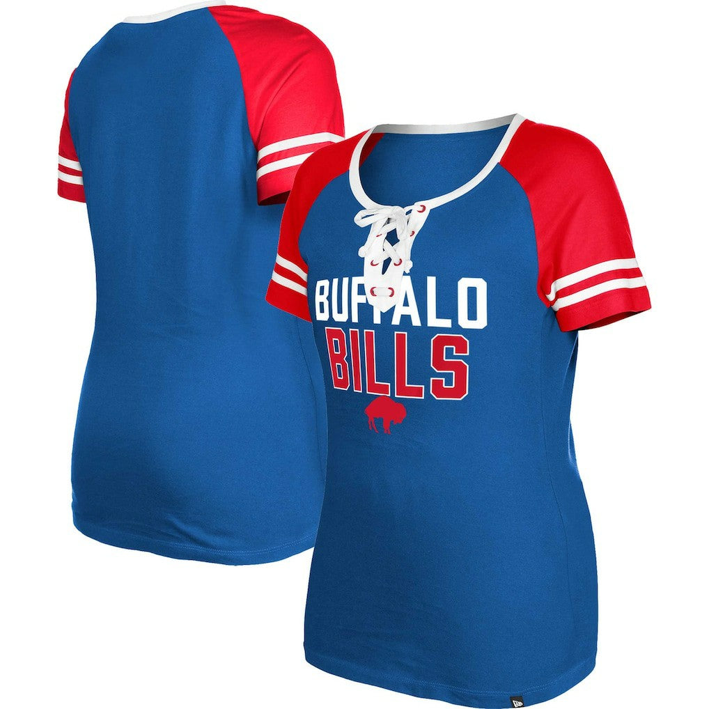 Buffalo Bills New Era Women's Throwback Raglan Lace-Up T-Shirt - Royal cheap