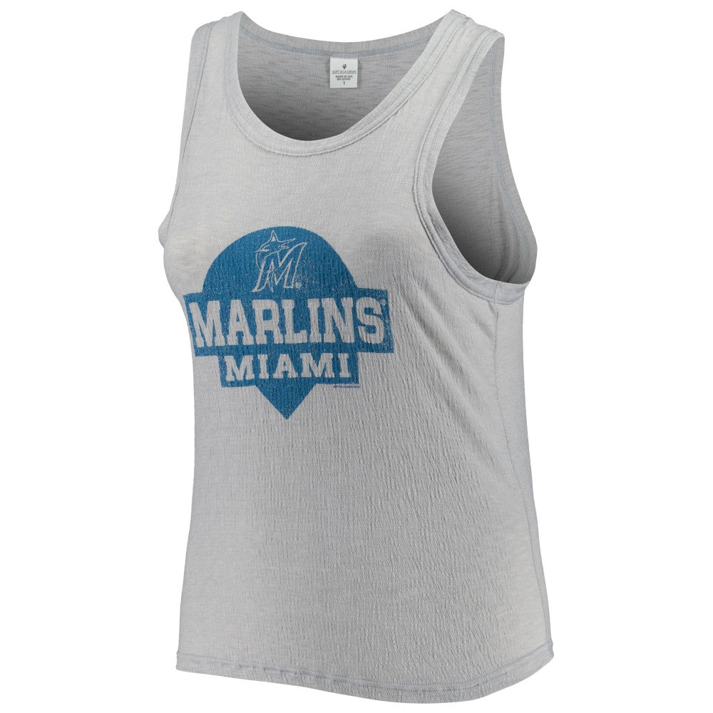 Miami Marlins Soft as a Grape Women's Plus Size High Neck Tri-Blend Tank Top - Gray