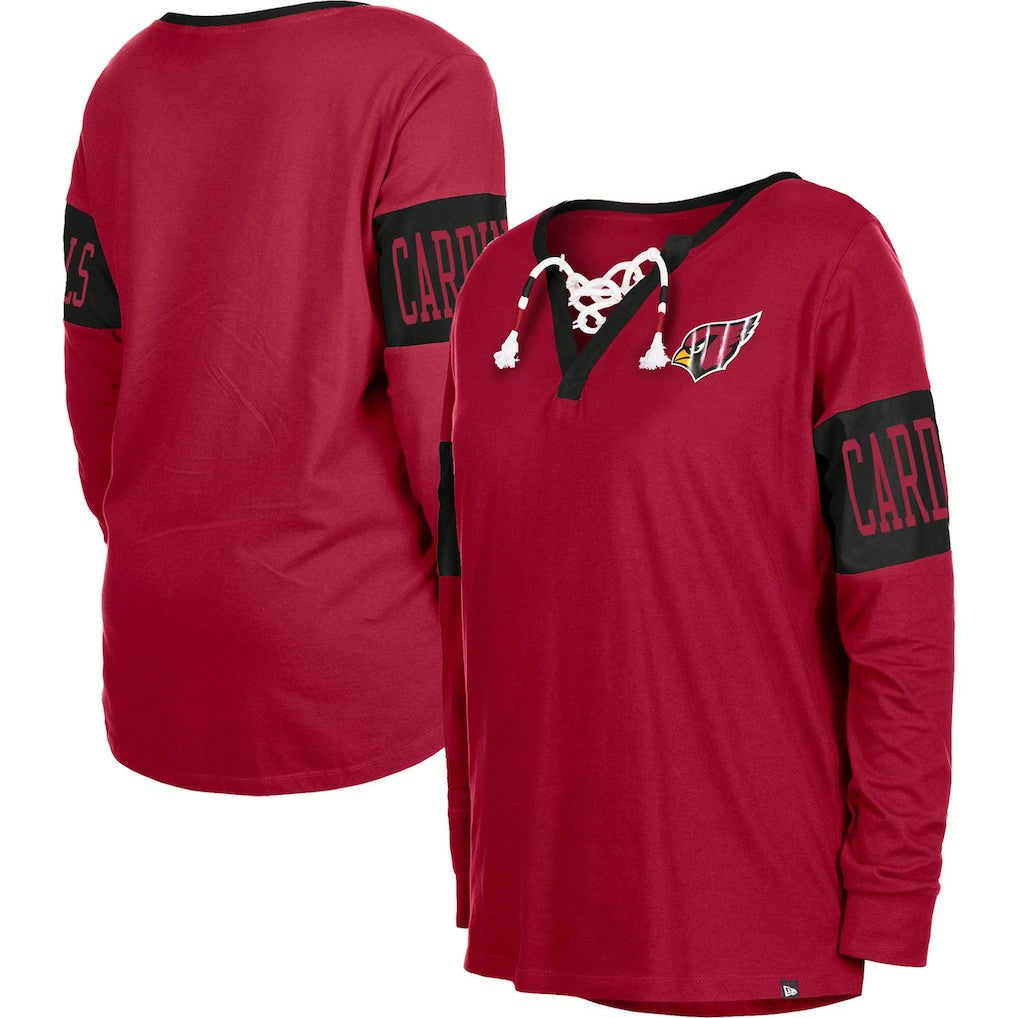 Arizona Cardinals New Era Women's Lace-Up Notch Neck Long Sleeve T-Shirt - Cardinal sale