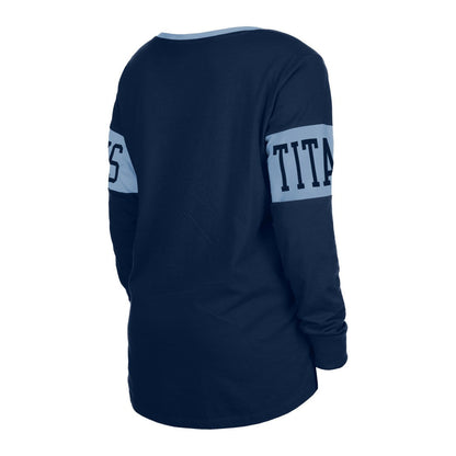 Tennessee Titans New Era Women's Lace-Up Notch Neck Long Sleeve T-Shirt - Navy cheap
