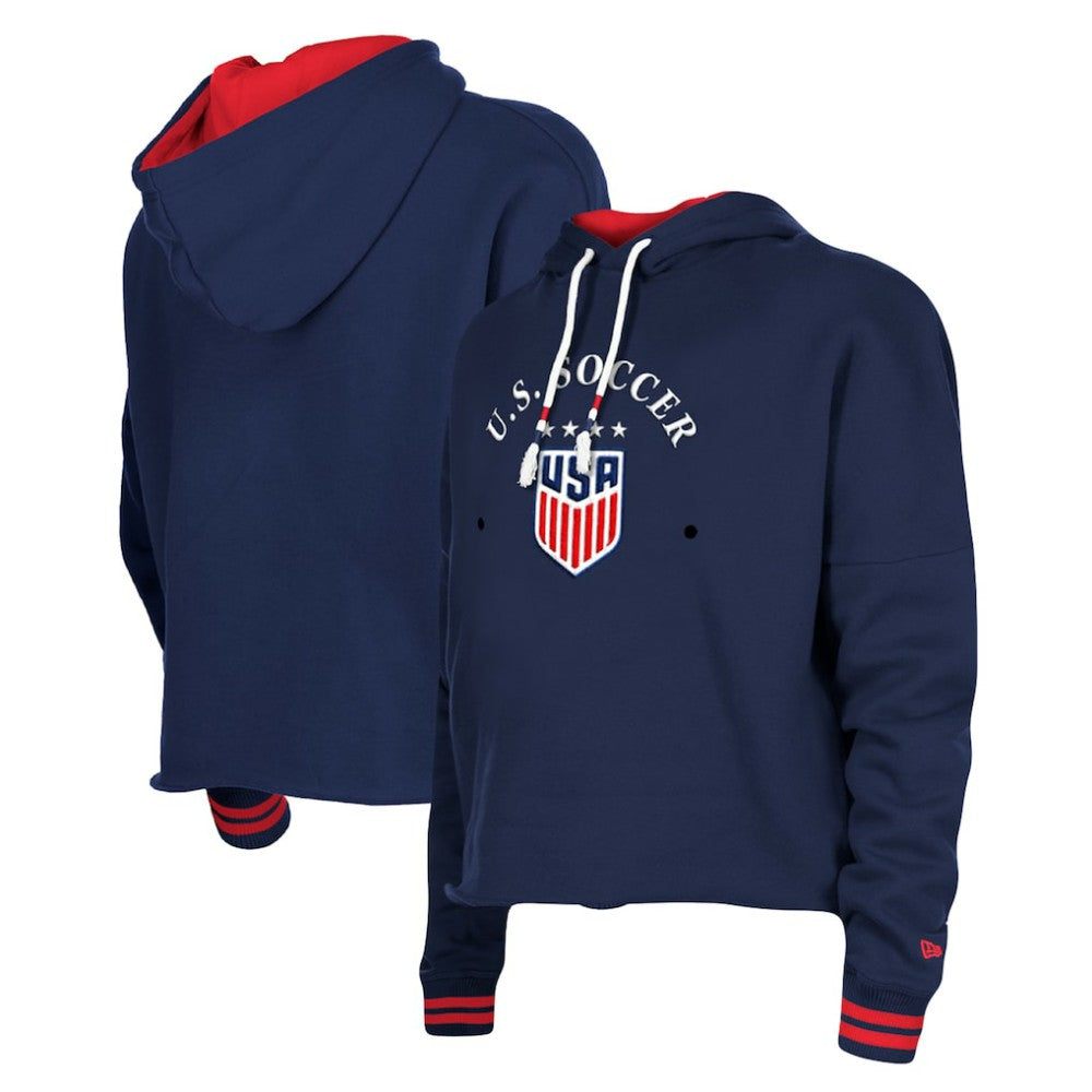 USWNT 5th & Ocean by New Era Women's Athleisure Cropped Fleece Pullover Hoodie - Navy | New Era shop