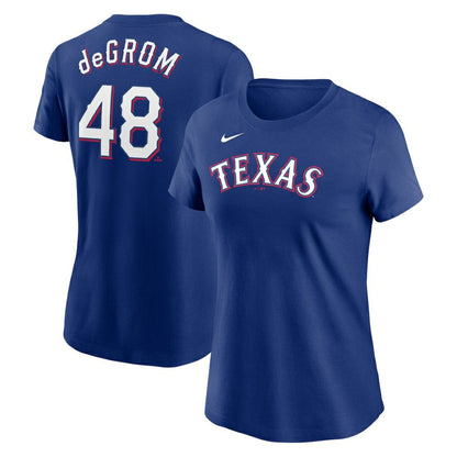 Jacob deGrom Texas Rangers Women's 2023 Name & Number T-Shirt - Royal | Nike
